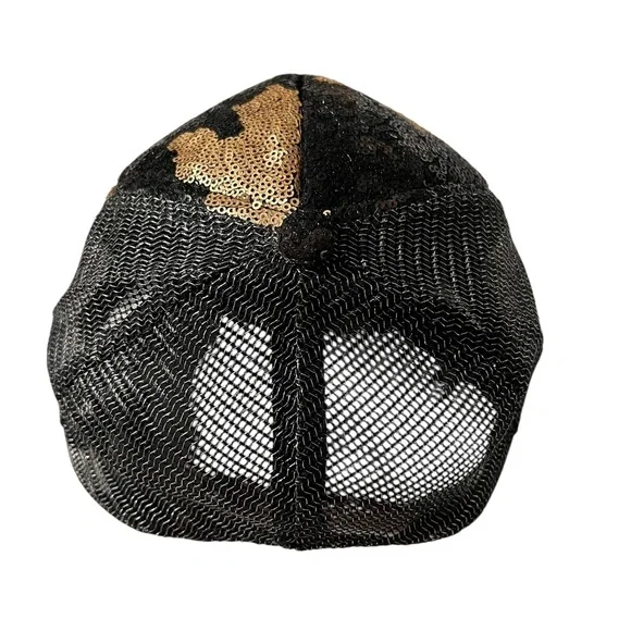 Beautiful Sequin Leaf Design Black and Gold Glam Cap, adjustable size - Picture 5 of 11